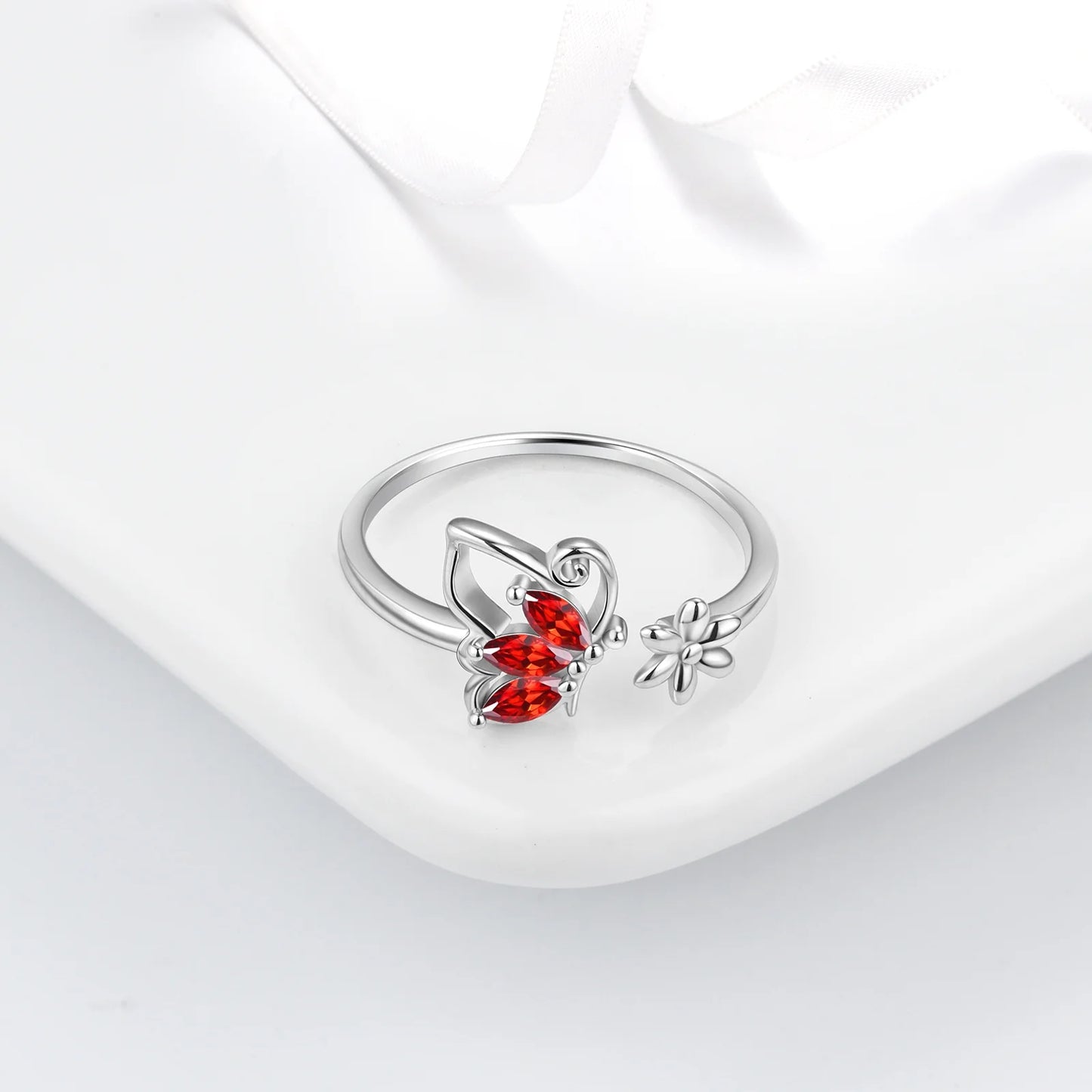 January Birthstone Red Butterfly Jewelry Set
