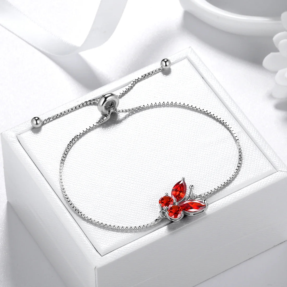 January Birthstone Red Butterfly Jewelry Set