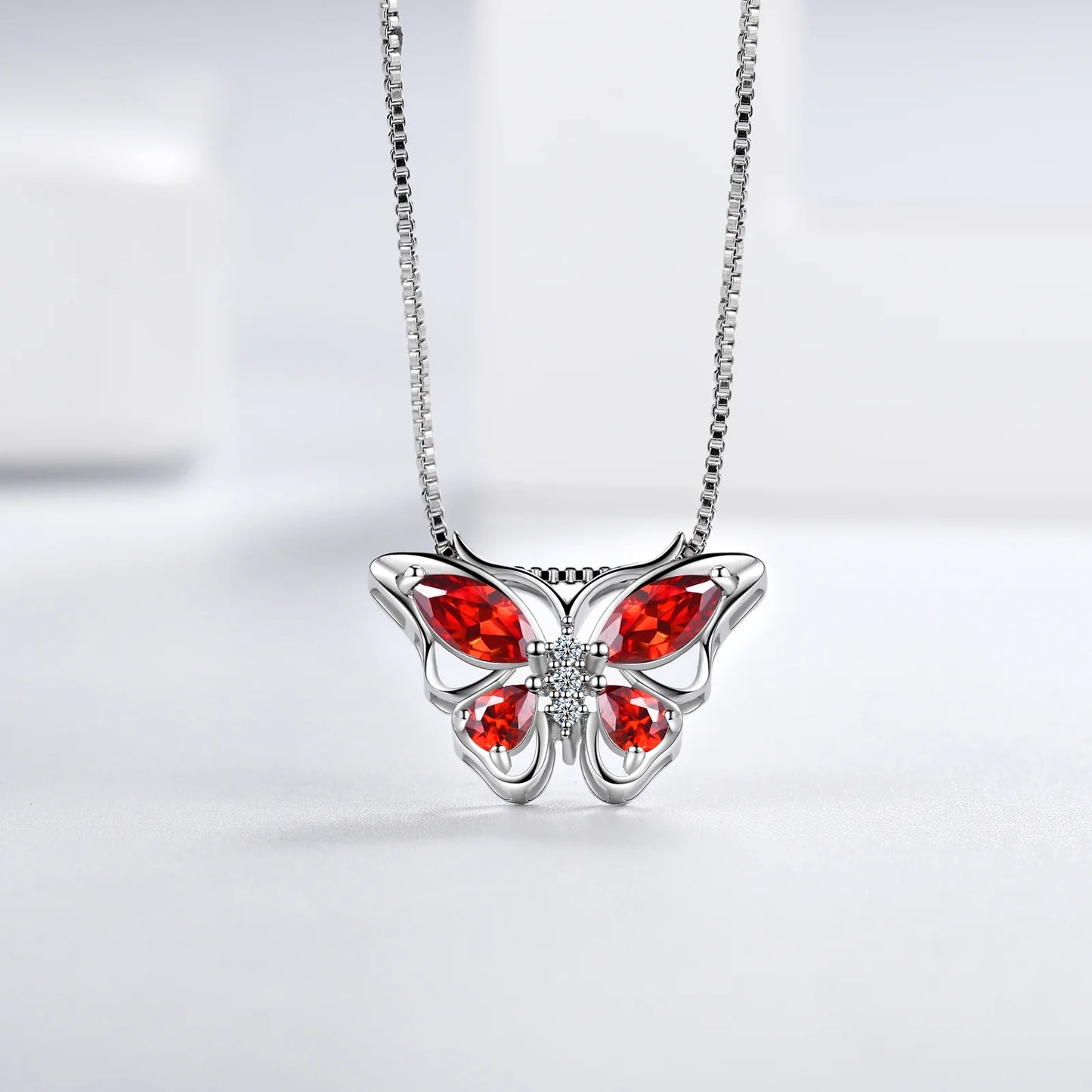January Birthstone Red Butterfly Jewelry Set