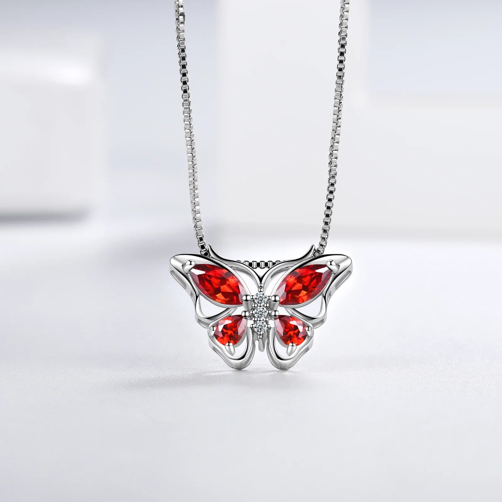 January Birthstone Red Butterfly Jewelry Set